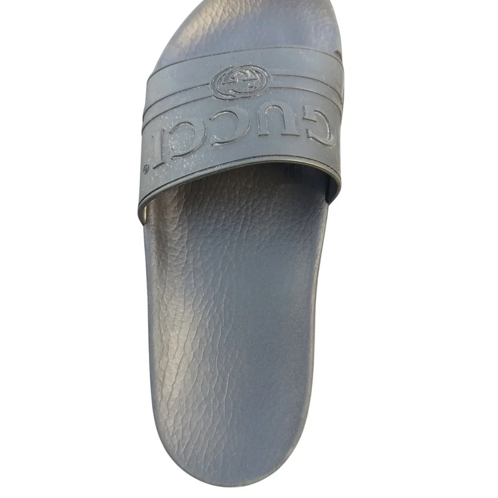 Gucci Rubber Logo Slides Sandals Dark Grey Interlocking G Made in Italy‎ 12